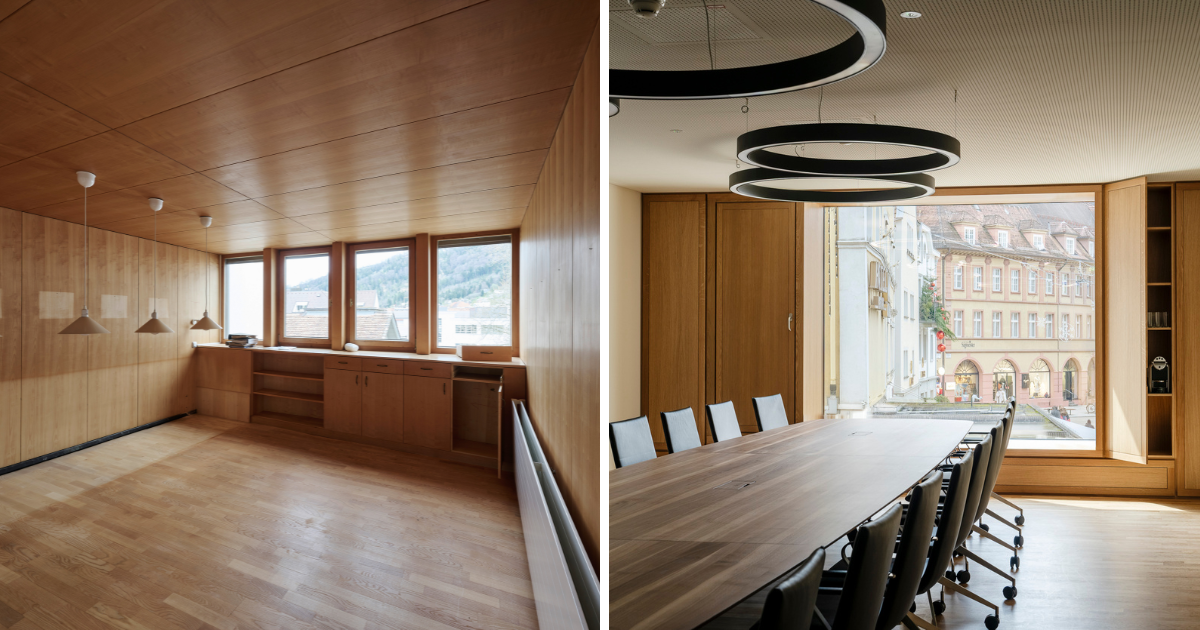 Haus der Zukunft Vorher-nachher Besprechungsraum © links: © Marcel Hagen / Studio22
rechts:  © Albrecht Imanuel Schnabel 