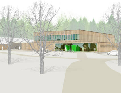Visualisierung der neuen Sporthalle in Moos Visualisierung der neuen Sporthalle in Moos
