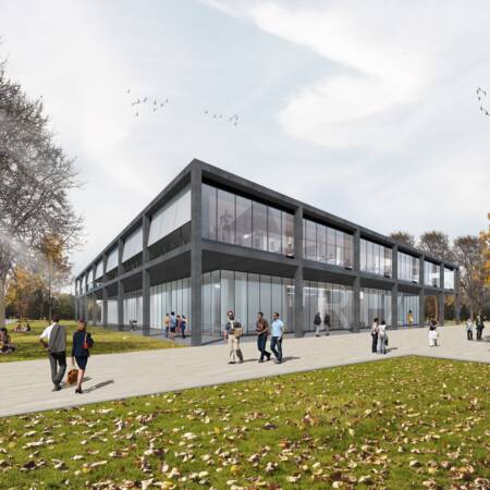 Am Campus in Friedrichshafen-Fallenbrunnen errichtet i+R das Regionale Innovations- und Technologietransferzentrum nach Plänen des Vorarlberger Architekturbüros Baumschlager Hutter Partners. © ©Baumschlager Hutter Partners