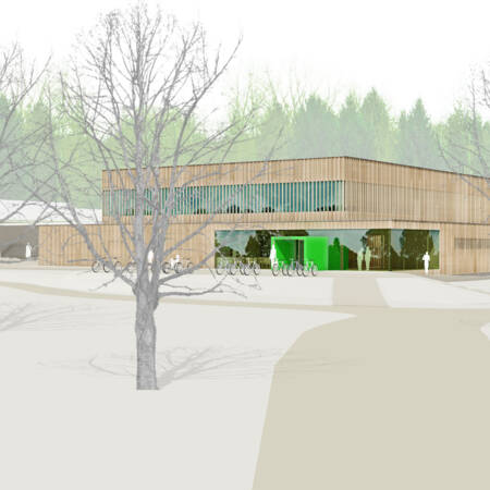 Visualisierung der neuen Sporthalle in Moos