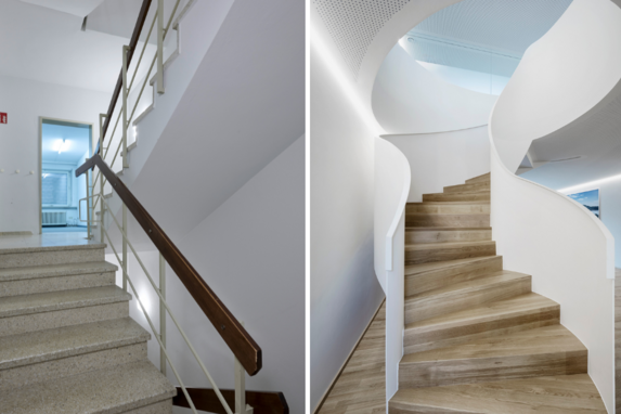 Haus der Zukunft Vorher-nachher Stiegenhaus